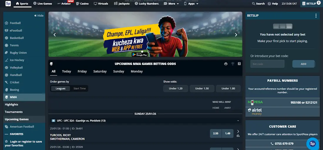 SportPesa MMA Betting Screenshot